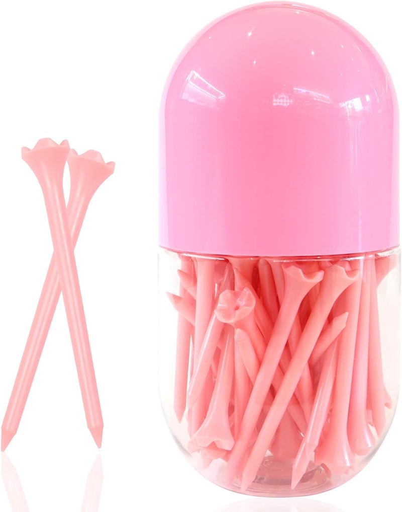 EWILLING Store Stable & Durable Plastic Golf Tees 60Pcs Size 2-3/4 Inch or 3-1/4 Inch Packaged in Plastic Jar with Lid Available Pink White Blue Color - Image 1